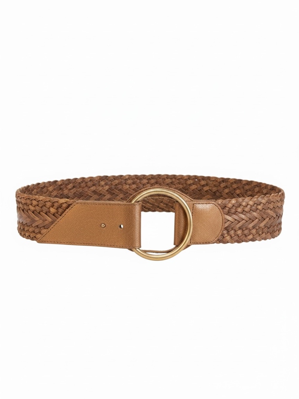 Linea Pelle Braided Tan Belt with Gold Ring Buckle